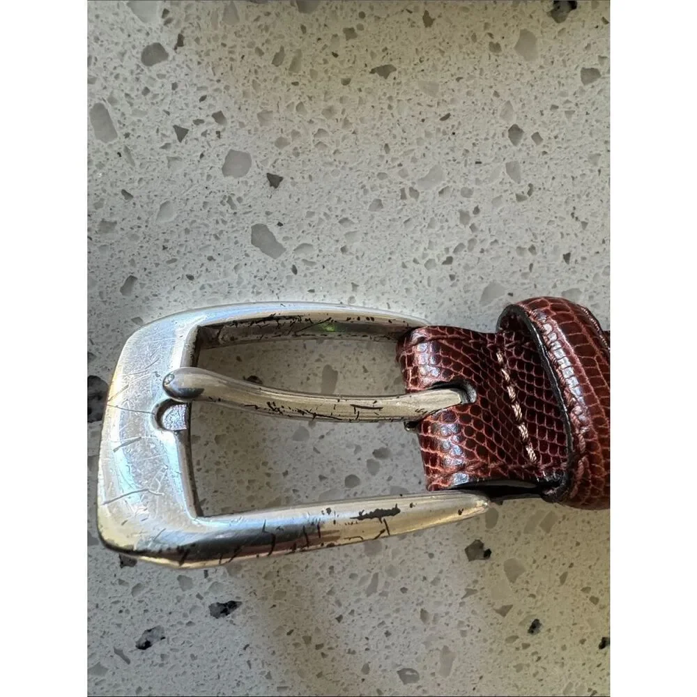 Brighton Vintage Brown and Black Woven Embossed Leather Men's Belt Size 38